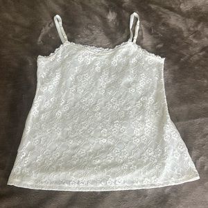 Elle Women’s Ivory Double Layer Front, Lace Upper Layer Cami Tank Top. Size S.